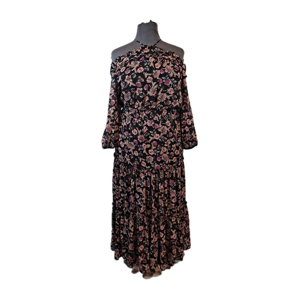 1. State Womens Maxi Dress Sz XL Floral Smocked Waist Halter Off The Shoulder